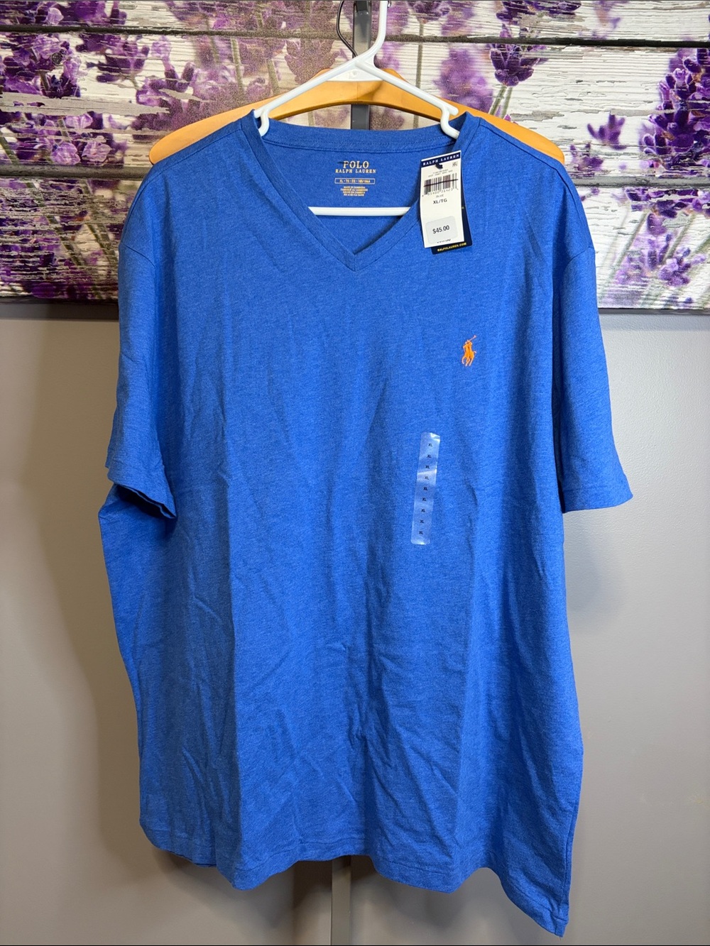 Men’s Polo by Ralph Lauren Royal Blue V-Neck Tee with Orange Pony Size xL NWT